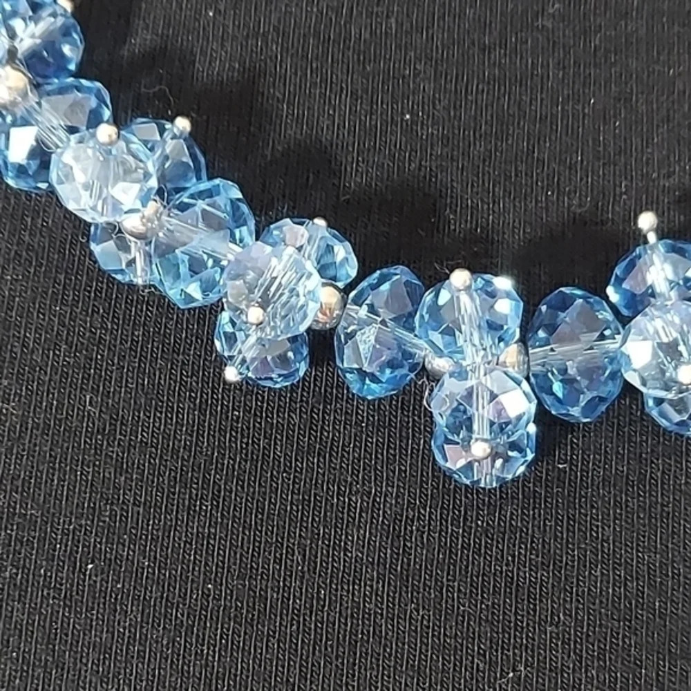 Vtg Blue Crystal Statement Necklace Beaded Bib Necklace Sparkly Wedding Guest - Picture 3 of 8